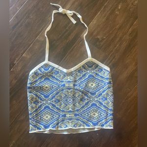 CIDER small blue and yellow crop top